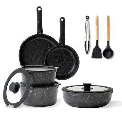 BOREINE 14pcs Black, Removable Handle, Pots and Pans Set for All Stoves, Induction Cookware Set, Non-stick