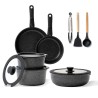 BOREINE 14pcs Black, Removable Handle, Pots and Pans Set for All Stoves, Induction Cookware Set, Non-stick