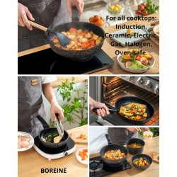 BOREINE 14pcs Black, Removable Handle, Pots and Pans Set for All Stoves, Induction Cookware Set, Non-stick