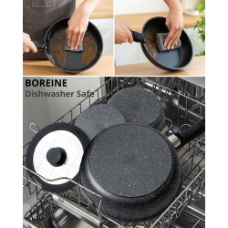 BOREINE 14pcs Black, Removable Handle, Pots and Pans Set for All Stoves, Induction Cookware Set, Non-stick