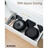 BOREINE 14pcs Black, Removable Handle, Pots and Pans Set for All Stoves, Induction Cookware Set, Non-stick
