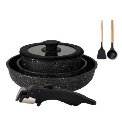 BOREINE 7pcs Black, Removable Handle, Pots and Pans Set for All Stoves, Induction Cookware Set, Non-stick