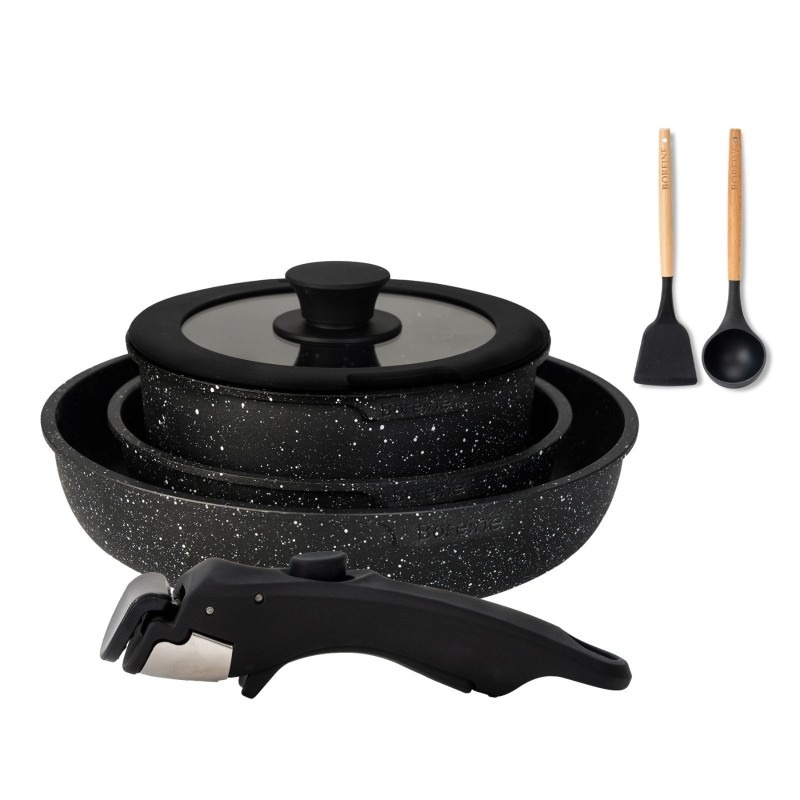 BOREINE 7pcs Black, Removable Handle, Pots and Pans Set for All Stoves, Induction Cookware Set, Non-stick BOREINE 7pcs Black, Removable Handle, Pots and Pans Set for All Stoves, Induction Cookware Set, Non-stick