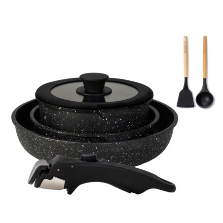 BOREINE 7pcs Black, Removable Handle, Pots and Pans Set for All Stoves, Induction Cookware Set, Non-stick