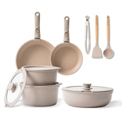 BOREINE 14pcs Brown, Removable Handle, Pots and Pans Set for All Stoves, Induction Cookware Set, Non-stick
