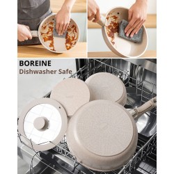 BOREINE 14pcs Brown, Removable Handle, Pots and Pans Set for All Stoves, Induction Cookware Set, Non-stick