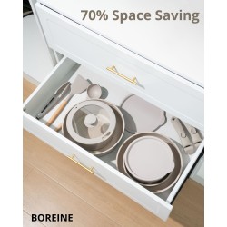 BOREINE 14pcs Brown, Removable Handle, Pots and Pans Set for All Stoves, Induction Cookware Set, Non-stick