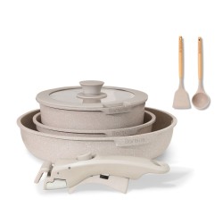 BOREINE 7pcs Brown, Removable Handle, Pots and Pans Set for All Stoves, Induction Cookware Set, Non-stick