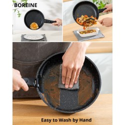 BOREINE 14pcs Black, Removable Handle, Pots and Pans Set for All Stoves, Induction Cookware Set, Non-stick