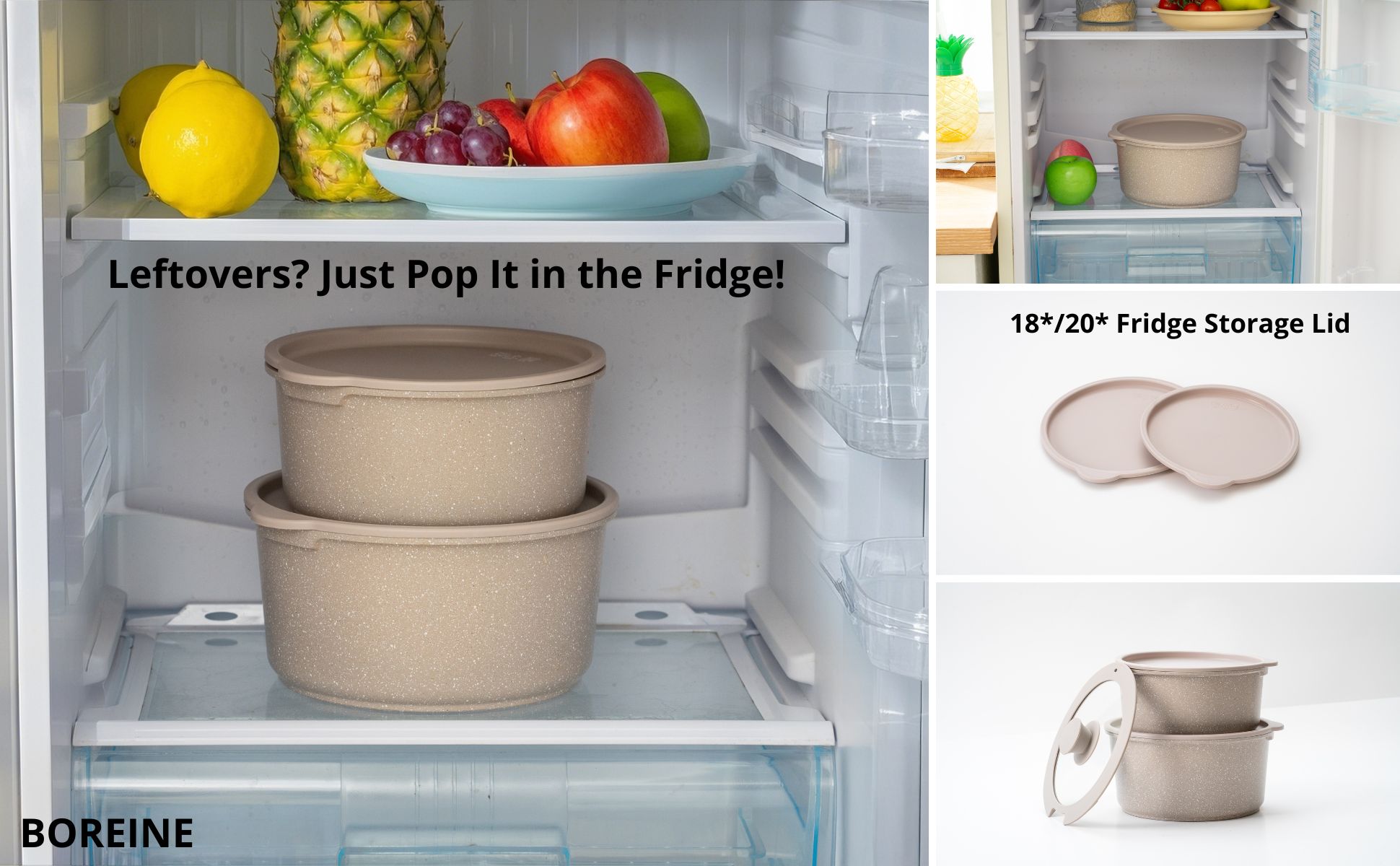 BOREINE cookware with lids for fridge storage