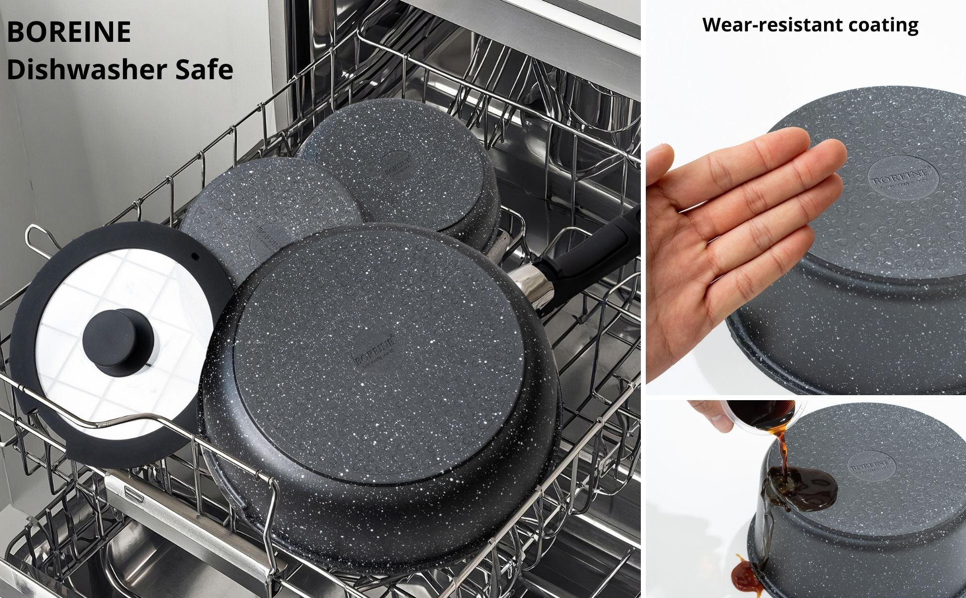 BOREINE dishwasher-safe pots and pans with anti-wear base