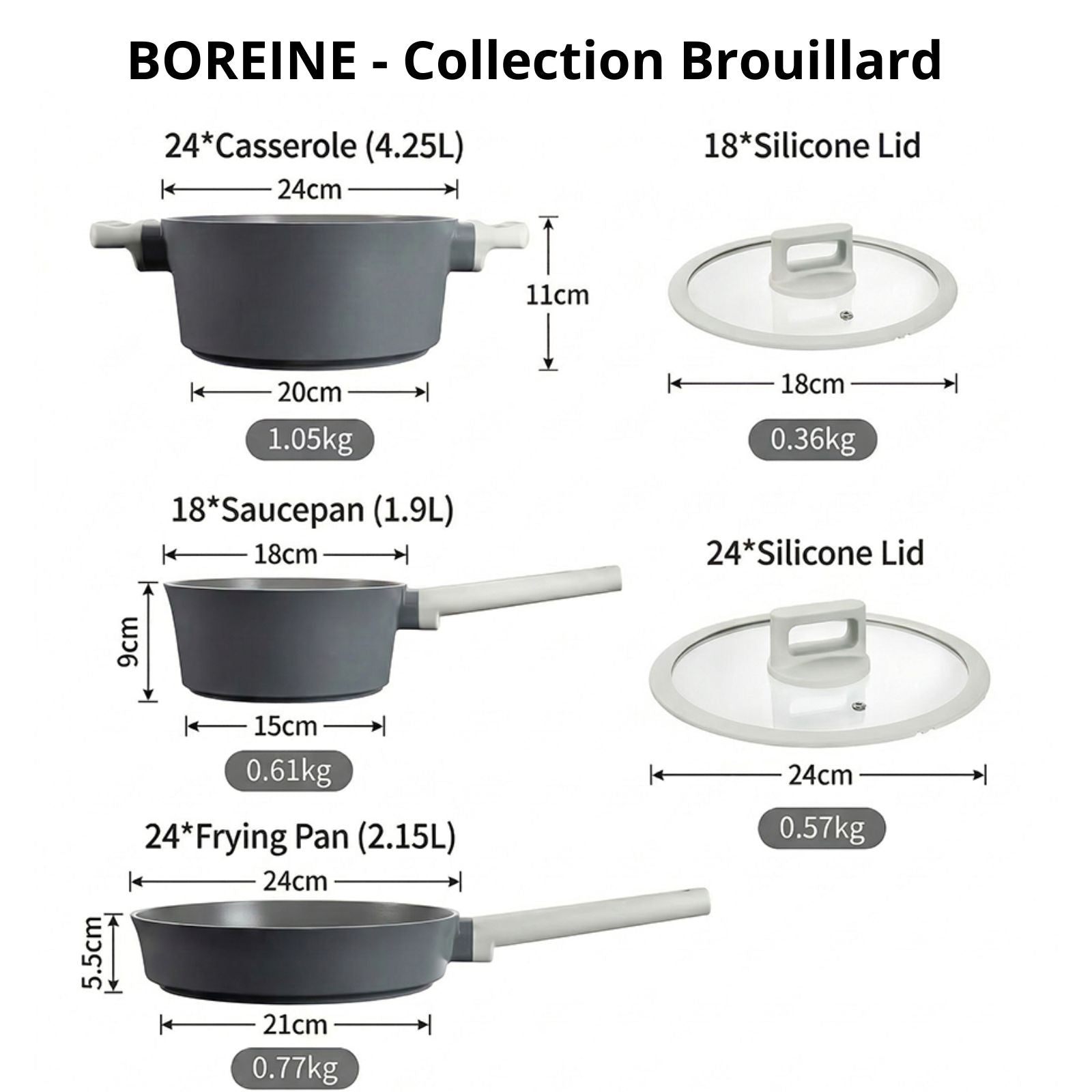 BOREINE-Batterie de Cuisine-Classic 5 Pce Brouillard BOREINE