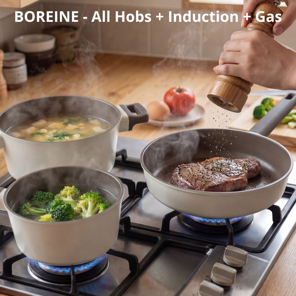 BOREINE-Batterie de Cuisine-Classic 5 Pce Café Latte BOREINE