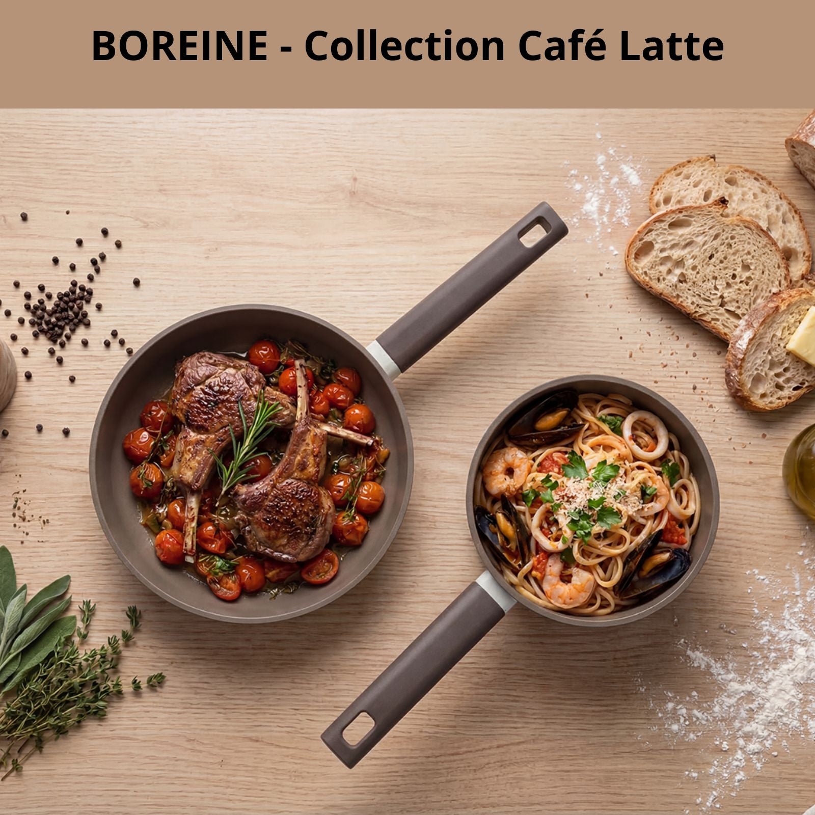BOREINE-Batterie de Cuisine-Classic 5 Pce Café Latte BOREINE