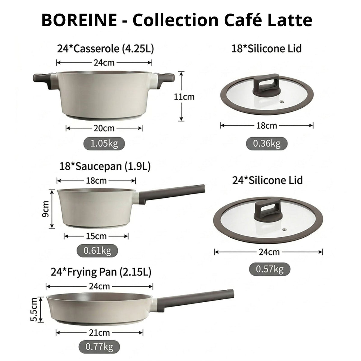 BOREINE-Batterie de Cuisine-Classic 5 Pce Café Latte BOREINE