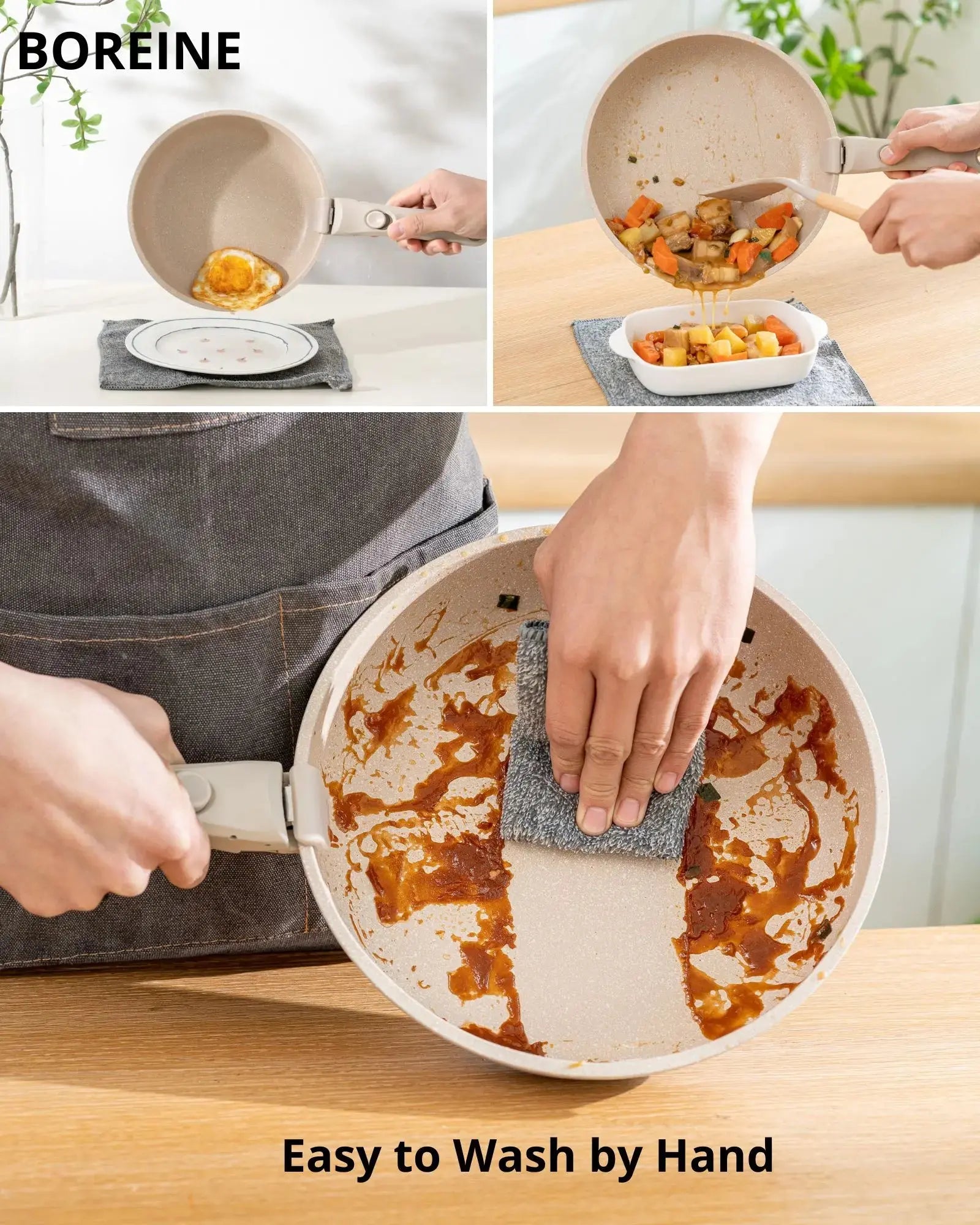 BOREINE-Batterie de Cuisine-Basic Marron Poêle Antiadhésif