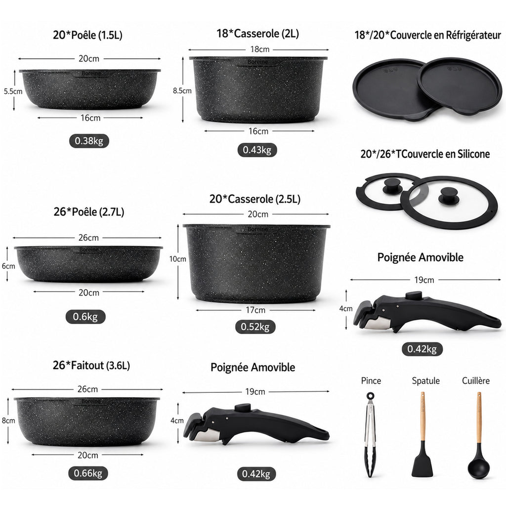 BOREINE-Batterie de Cuisine-Basic 14 Pce Noir