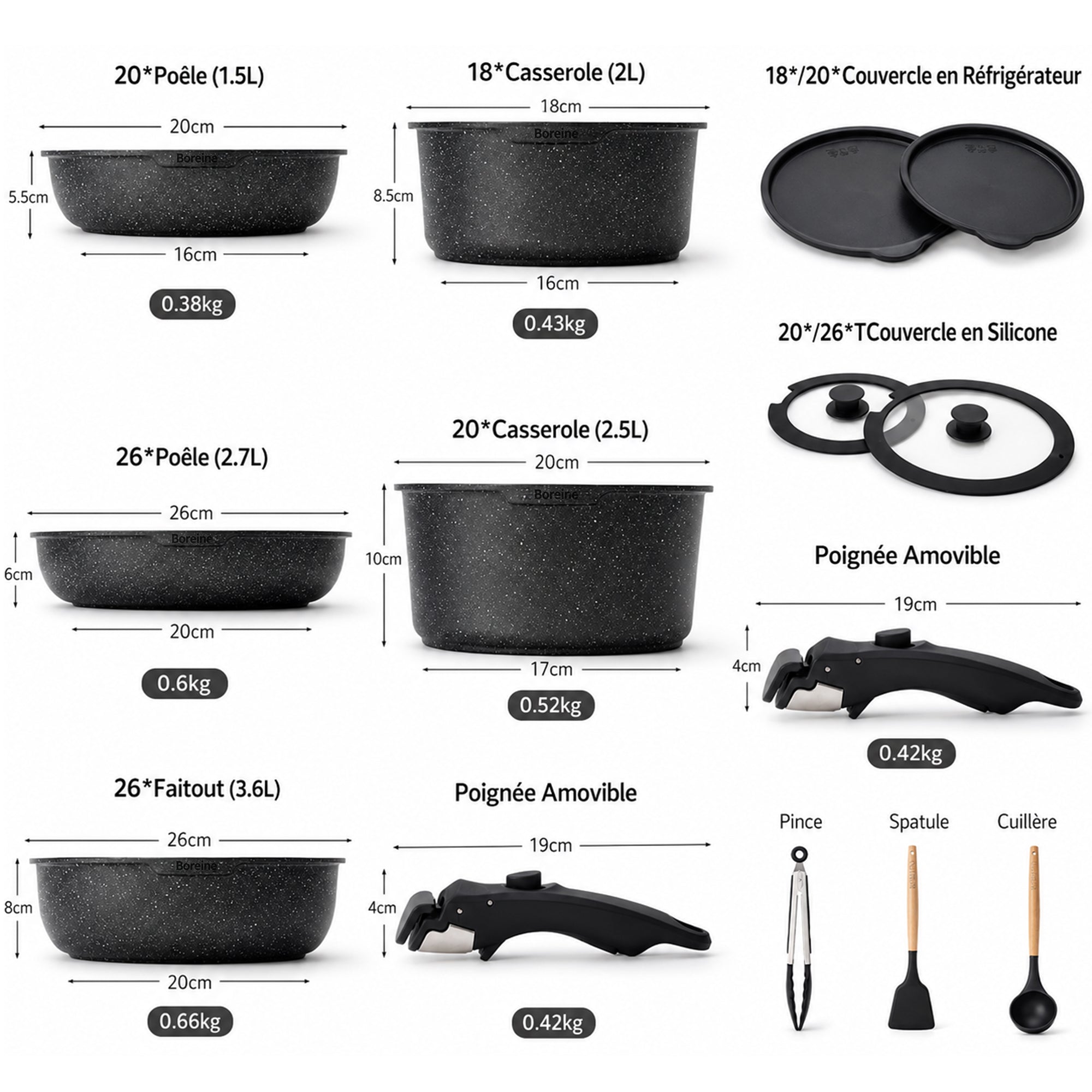 BOREINE-Batterie de Cuisine-Basic 14 Pce Noir