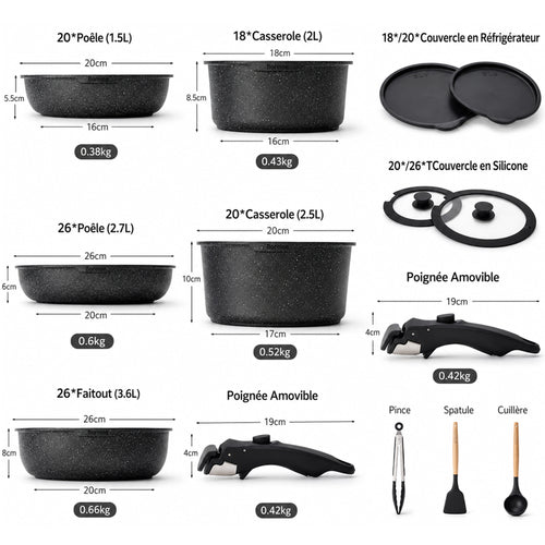 BOREINE-Batterie de Cuisine-Basic 14 Pce Noir