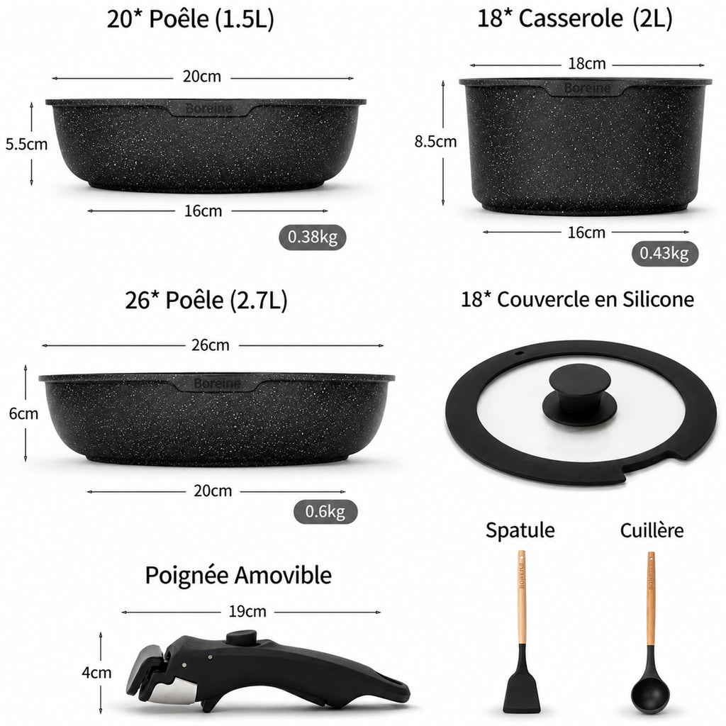 BOREINE-Batterie de Cuisine-Basic 7 Pce Noir