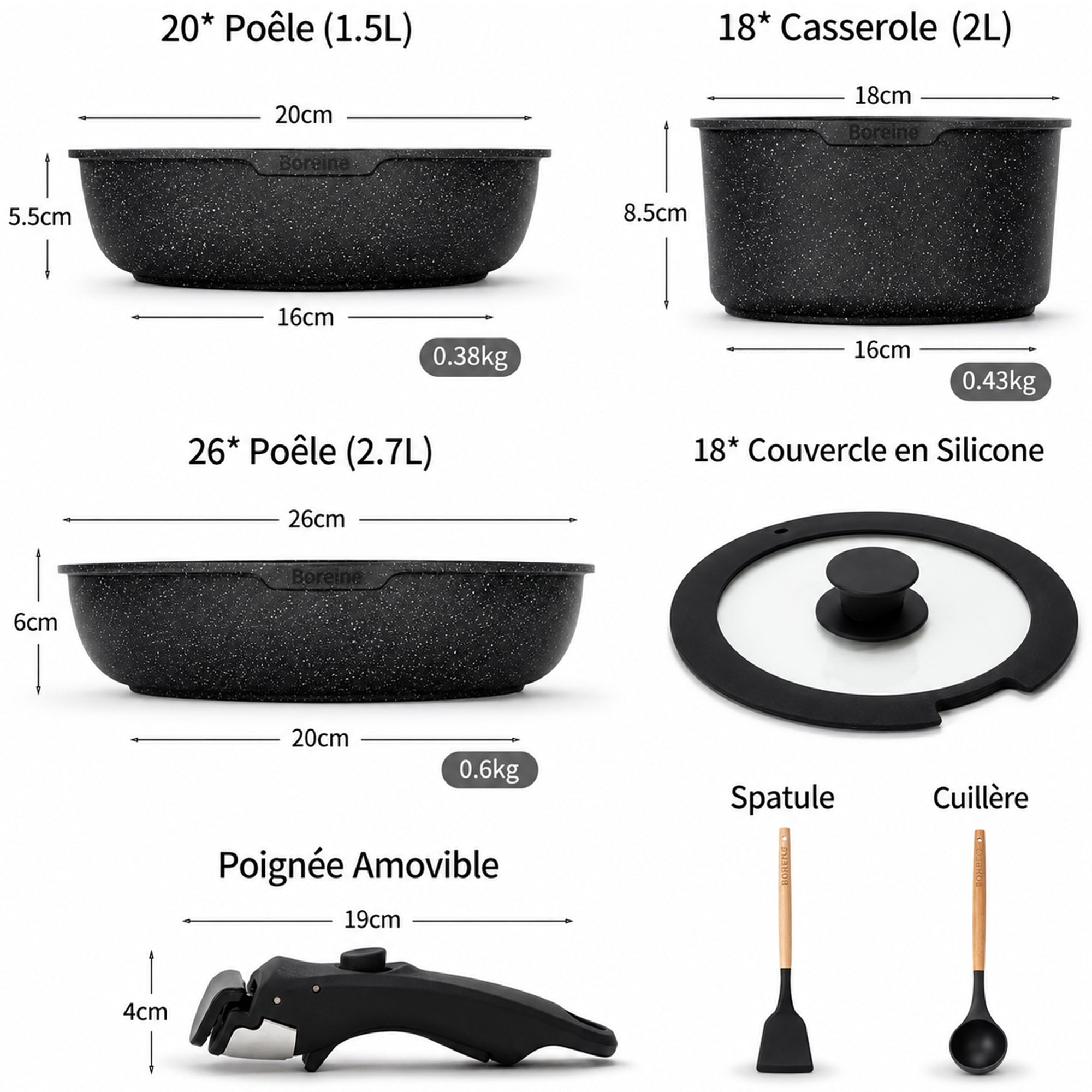 BOREINE-Batterie de Cuisine-Basic 7 Pce Noir