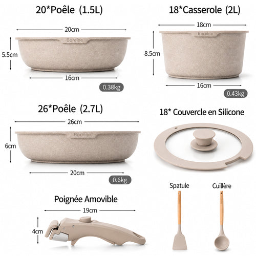 BOREINE-Batterie de Cuisine-Basic 7 Pce Marron